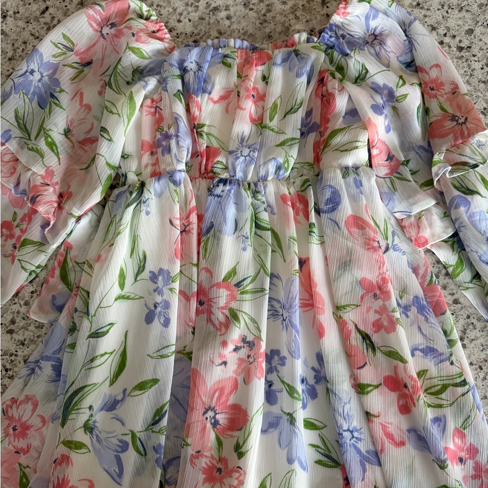 Rare Editions Floral Dress with Pink and Blue Accents